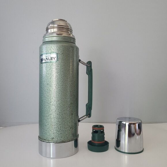 Stanley Aladdin Green Vintage Stainless Steel 1 Quart Thermos Bottle w Handle - Picture 8 of 13